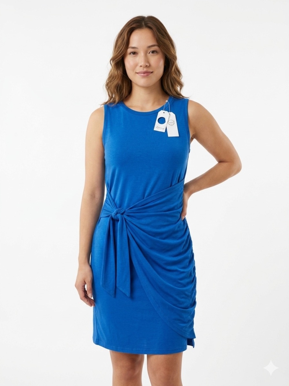 Lillusory Sleeveless Knot-Waist Faux Wrap Mini Dress in Cobalt Blue
